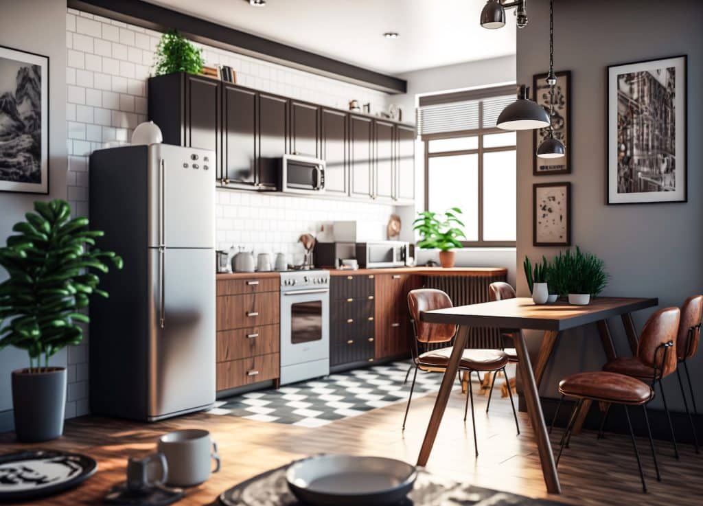 Cuisine ouverte délimitée au sol