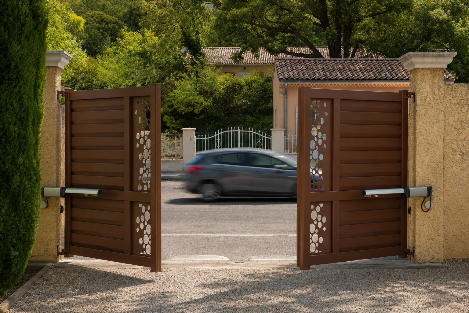 Portail alu motorisé, vu intérieur